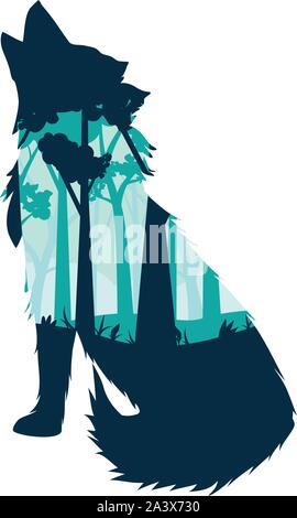 Silhouette der Wolf heult Abstraktion mit Nacht Wald. Stock Vektor