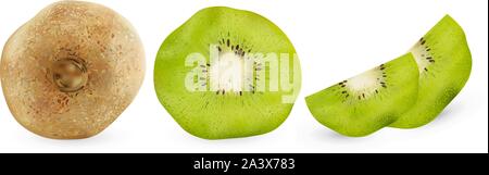 Festlegen von realistischen Kiwi aus verschiedenen Blickwinkeln, auf weißem Hintergrund. Vector Illustration nützlich, Obst, Vitamine Stock Vektor