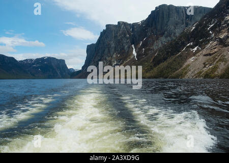Bootstour in Western Brook Pond, Gros Morne National Park, Neufundland Stockfoto