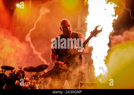 Solvesborg, Schweden. 6., Juni 2019. Die amerikanische Thrash Metal Band Slayer führt ein Live Konzert während der schwedischen Musik Festival Sweden Rock Festival 2019. Hier Gitarrist Kerry King live auf der Bühne zu sehen ist. (Foto: Gonzales Foto - Terje Dokken). Stockfoto