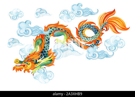 Chinesischer Drache. Traditionelle Symbol Drache. Aquarell von Hand bemalt Abbildung. Stockfoto