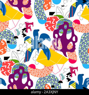 Blumen abstrakten nahtlose Muster Hintergrund. Bunte exotische Pflanzen und geometrische Formen. Quadratische Komposition, modernen Trend Design Stockfoto