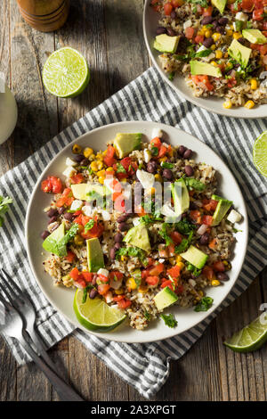 Hausgemachte mexikanischen Baja Schüssel Reis mit Avocado und Salsa Stockfoto