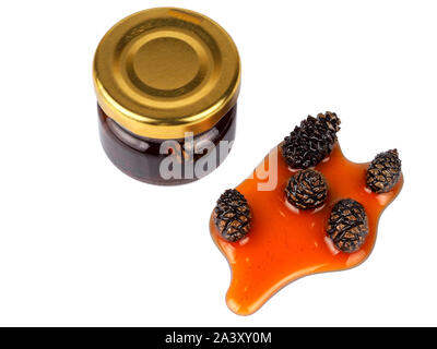 Junge Tannenzapfen Marmelade im Glas Stockfoto