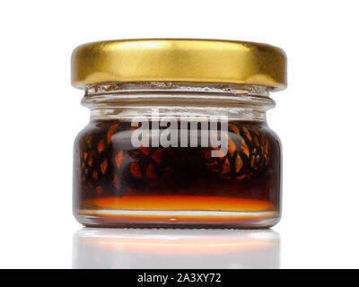 Junge Tannenzapfen Marmelade im Glas Stockfoto