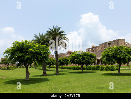 Die zerstörten Rana kumbha Palace innerhalb der mittelalterlichen Chittorgarh Fort Complex, Chittorgarh, Rajasthan, Indien Stockfoto