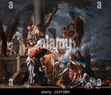 König Salomo zu den Götzen zu Opfern von Sébastien Bourdon (1616-1671), Öl auf Leinwand, 1640 Stockfoto