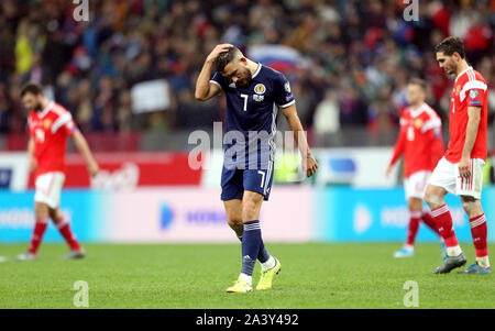 Schottlands Robert Snodgrass erscheint niedergeschlagen Nach der UEFA Euro 2020 Qualifikation, Gruppe I Gleiches an der Luzhniki Stadion, Moskau. Stockfoto