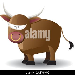 Cute cartoon Braun bull Abbildung auf weißen Hintergrund. Stock Vektor