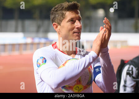 RIGA, Lettland. 10. Oktober, 2019. Robert Lewandoski, nach der UEFA EURO 2020 Qualifikation Spiel zwischen den nationalen Fußball-Team von Lettland und Polen. Credit: gints Ivuskans/Alamy leben Nachrichten Stockfoto