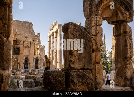 Propyläen (Eingang) des Jupiters Tempel, Beqaa Tal, Baalbek, Libanon Stockfoto