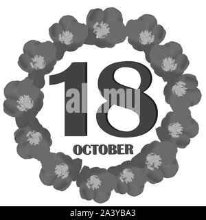 Oktober 18 Symbol. Für wichtige Tag planen. Banner für Feiertage und besondere Tage. Abbildung: in den Farben Schwarz und Weiß. Stockfoto