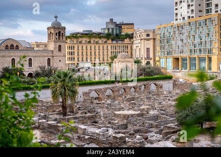 Forum Romanum und Saint George griechisch-orthodoxen Kathedrale, Downtown, Beirut, Libanon Stockfoto