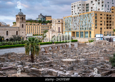 Forum Romanum und Saint George griechisch-orthodoxen Kathedrale, Downtown, Beirut, Libanon Stockfoto