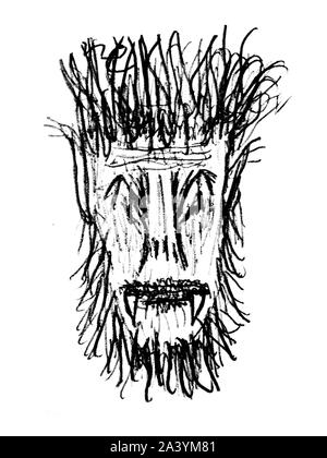 Schwarz und Weiß Bleistift Zeichnung monster Kopf Abbildung Stockfoto