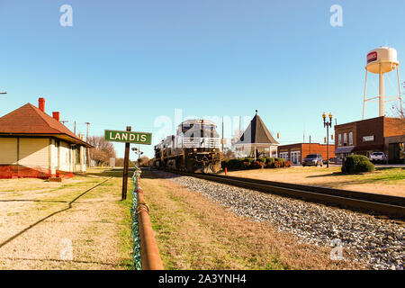 Der Bahnhof ist Landis, North Carolina, USA, wo viele historische Stätten gefunden werden kann. Stockfoto