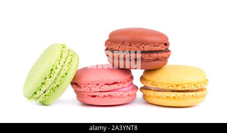 Macarons in weißem Hintergrund. Bunte Makronen. Süße macarons. Stockfoto