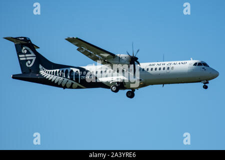 Air New Zealand, ATR72, Turboprop, Landung auf dem Internationalen Flughafen Auckland Stockfoto