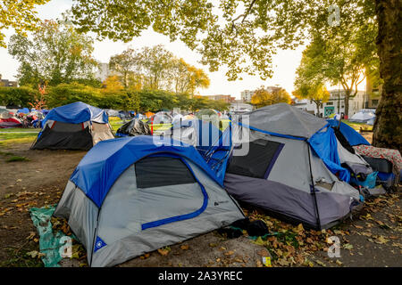 Obdachlose Zeltlager, Oppenheimer Park, Downtown Eastside, Vancouver, British Columbia, Kanada Stockfoto