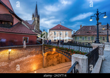 Liar's Bridge bei Sonnenuntergang in Hermannstadt, Rumänien Stockfoto