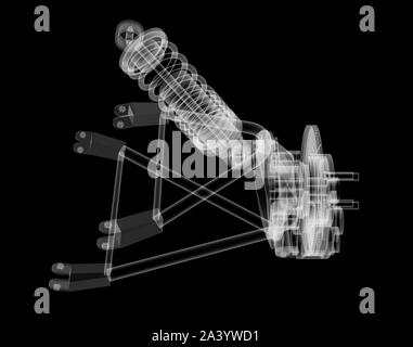 X-ray Auto Suspension und Bremsscheibe auf schwarzen Hintergrund, 3D-Darstellung Stockfoto