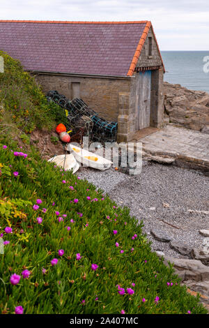 Alte Rettungsboot station in Moelfre, Anglesey, Nordwales Stockfoto