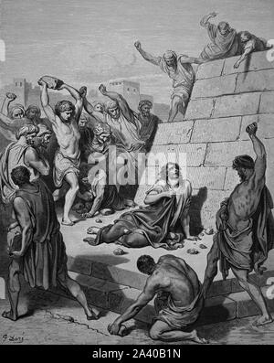 Das Martyrium des Hl. Stpehen. (Act 7:60). Bibel Illustrationen von Gustave Dore. 19. Stockfoto