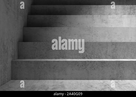 Abstrakte innere Hintergrund mit einem leeren Beton Treppe Podium, Vorderansicht, 3D Rendering illustration Stockfoto