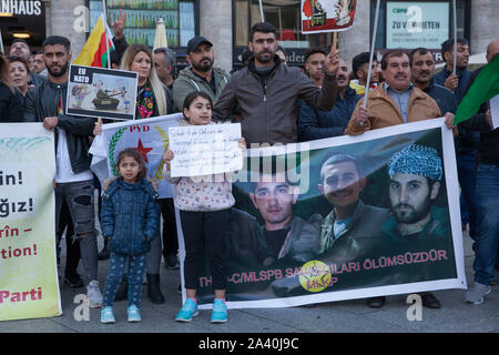 Köln, Deutschland, 10. Oktober 2019: Nach der militärischen Offensive der Türkei im Norden Syriens, Kurden gegen Recep Tayyip Erdogans Politik demonstrieren. Koe Stockfoto