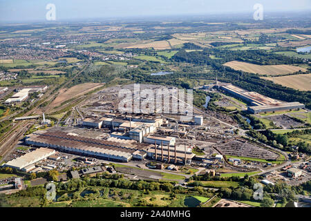 Eine Luftaufnahme, der Freiheit Steel Works, Rotherham, South Yorkshire, Nordengland UK Stockfoto