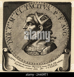 Römische Kaiser Tacitus, 200-276. Marcus Claudius Tacitus Augustus. Kupferstich von Abraham Bogaert De Roomsche Monarchie, der Römischen Monarchie, Francois Salma, Utrecht, 1697. Stockfoto