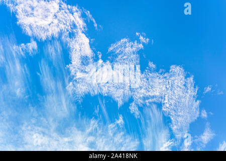 Blauer Himmel und Drachen geformt cirrus Wolken über den Himmel von Tokio. Stockfoto