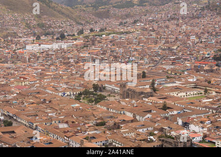 Cusco Luftaufnahme - Blick auf Cusco von der San Blas Region, Peru, Südamerika. Stockfoto