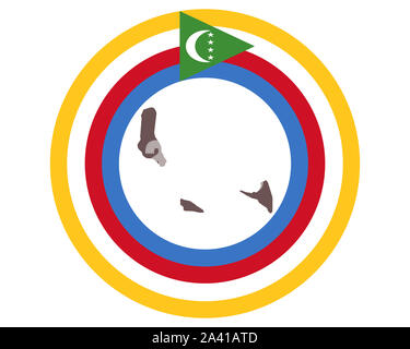 Karte von den Komoren auf Hintergrund mit Fahne Stockfoto