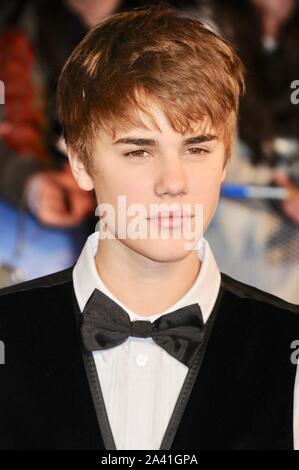 Justin Bieber. "Niemals Nie" Premiere, die O2 Arena, London sagen. Großbritannien Stockfoto