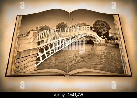 Die berühmteste Brücke in Dublin bezeichnet einen halben Penny Bridge - Vintage und Retro Fotoeffekte hinzugefügt - 3D-Render Foto Buch geöffnet - Ich bin das Urheberrecht ow Stockfoto