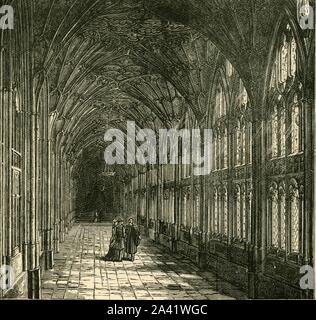 "Der Kreuzgang der Kathedrale von Gloucester", 1898. Große Kreuzgang der Kathedrale von Gloucester mit Ventilator Gewölbe, die zwischen 1351 und 1377 entworfen von Thomas de Canterbury. Von "unserem eigenen Land, Band II". [Cassell und Company, Limited, London, Paris & Amp; Melbourne, 1898] Stockfoto