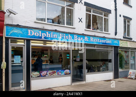 Rund um die Stadt von Hereford, in Herefordshire, UK. Die Dolphin Fish Bar und Restaurant, und unabhängige Fisch und Chip Shop und Cafe Stockfoto