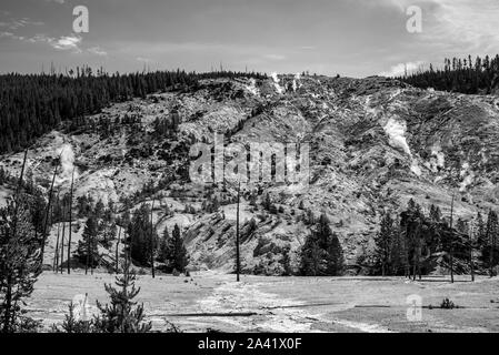 Dampfende Fumarolen am prasselnden Berge in Yellowstone Stockfoto