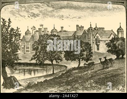 "Charlecote', 1898. Denkmalgeschützte Charlecote Park aus dem 16. Jahrhundert Country House und Deer Park am Ufer des Flusses Avon im Jahre 1558 durch Sir Thomas Lucy gebaut. William Shakespeare war angeblich Kaninchen hier Pochierte als junger Mann zu haben und wurde vor dem Richter gebracht. Von "unserem eigenen Land, Band V". [Cassell und Company, Limited, London, Paris & Amp; Melbourne, 1898] Stockfoto