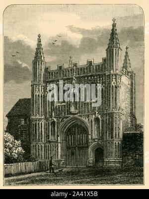 "Tor von St. John's Abbey', 1898. Im 15. Jahrhundert Torhaus in Colchester Abbey, ein Benediktiner monastische Institution in Colchester, Essex, 1095 gegründet, war c 1400 die Verteidigung der Abtei zu stärken nach der Bauern revoltieren gebaut. Die Abtei wurde 1539 aufgelöst. Von "unserem eigenen Land, Band VI". [Cassell und Company, Limited, London, Paris & Amp; Melbourne, 1898] Stockfoto