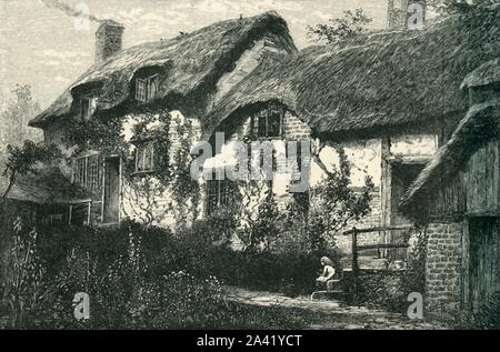 "Anne Hathaway's Cottage', c 1870. Tudor Holz gerahmt Bauernhaus in Shottery, Warwickshire, England, wo die Frau von William Shakespeare, als Kind lebte. Von "Malerische Europa - die Britischen Inseln, Vol. I". [Cassell, Petter &Amp; Galpin, London, c 1870] Stockfoto