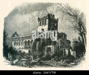 "Jedburgh Abbey', c 1870. Augustiner Kloster im 12. Jahrhundert in der Scootish Grenzen gegründet in Jedburgh. Von "Malerische Europa - die Britischen Inseln, Vol. II". [Cassell, Petter &Amp; Galpin, London, c 1870] Stockfoto