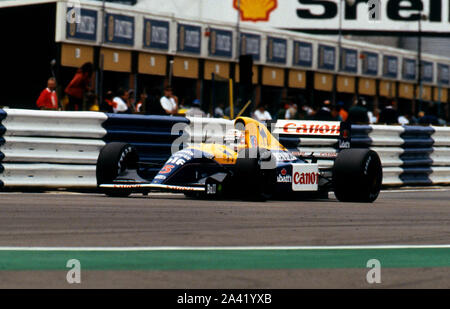 Williams Renault FW 14 B Nigel Mansell, 1992 Der britische Grand Prix in Silverstone. Stockfoto