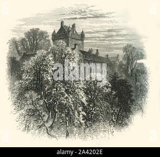 "Cawdor Castle', c 1870. Im 15. Jahrhundert das Tower House in Cawdor, Schottland am besten für seine Verbindung zu William Shakespeares Tragödie Macbeth bekannt. Von "Malerische Europa - die Britischen Inseln, Vol. II". [Cassell, Petter &Amp; Galpin, London, c 1870] Stockfoto