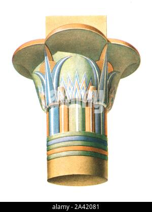 Hauptstadt von Philae, Ägypten, (1928). "Kombinierte Anlage Kapital aus den großen Tempel der Isis auf Philae, die von Ptolemäus II begonnen und von euergetes I... 3. Jahrhundert v. Chr.' nach Prisse D'Avennes. Platte IV Abb. 11, von "Eine Enzyklopädie der Farbe Dekoration von den frühesten Zeiten bis zur Mitte des 19.Jahrhunderts" mit erläuternden Text von Helmuth Bossert. [Ernst Wasmuth Ltd., Berlin, 1928] Stockfoto