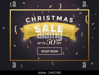 Special Weihnachten Verkauf banner Vektor Vorlage. Bis zu 50 Prozent Rabatt, Dezember Shopping Event Promo Poster Konzept. Festliche Band mit Konfetti realistische Abbildung mit Typografie Stock Vektor