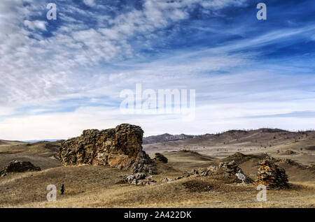 Taschenranskaja Steppe an der Westküste des Baikalsees, Sibirien Stockfoto