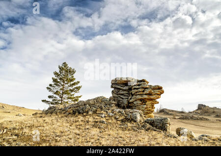 Taschenranskaja Steppe an der Westküste des Baikalsees, Sibirien Stockfoto