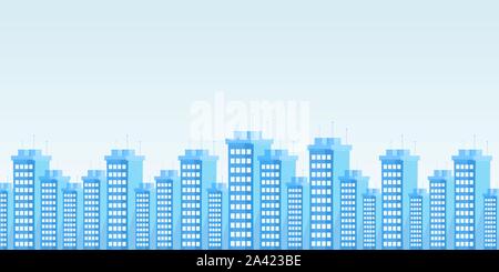 Moderne urbane Skyline flachbild Vector Illustration. Zeitgenössische Stadt Architektur, business district Wolkenkratzer dekorativen Kulisse mit Copyspace. High Rise Apartments, Bürogebäude panorama Stock Vektor